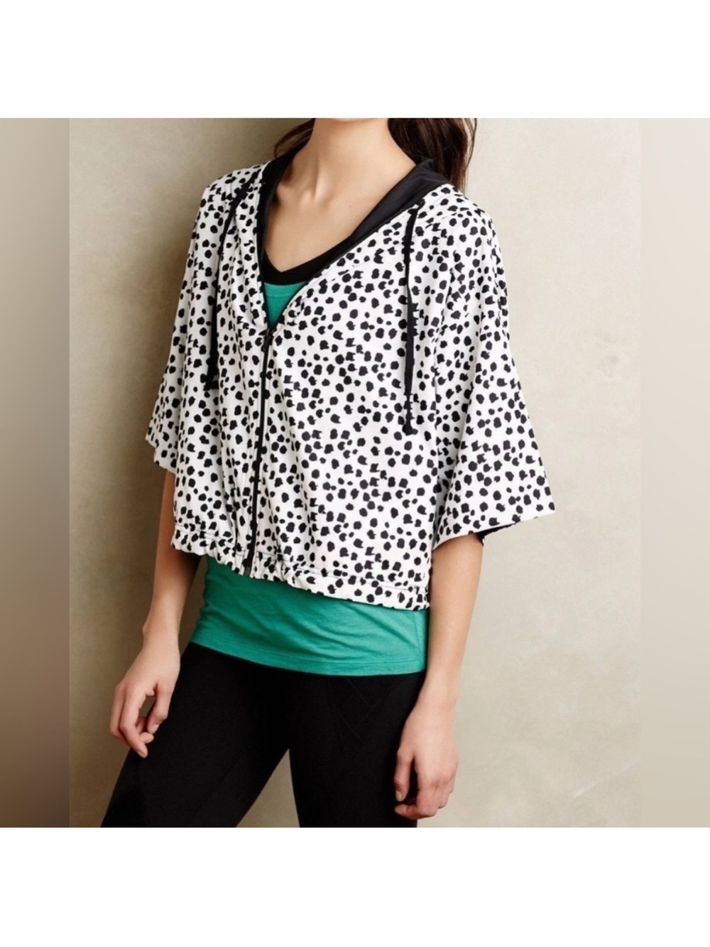 Anthropologie Pure + Good Black & White Spot Zip-Front Women's Hoodie jacket med